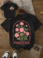 Bible Verse Lettering Printed Women Short Sleeve Summer Women's Clothing T-Shirt Flower Pattern Crew Neck Casual Tops 0