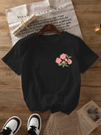 Bible Verse Lettering Printed Women Short Sleeve Summer Women's Clothing T-Shirt Flower Pattern Crew Neck Casual Tops 2