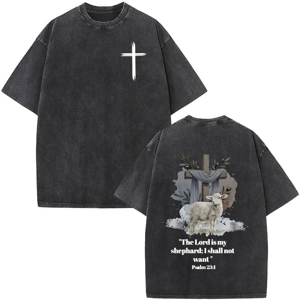 Christian Jesus Faith Over Fear Bible Verse Washed T-shirts Men Women Fashion Vintage Oversized T Shirts Harajuku Cotton T-shirt 0