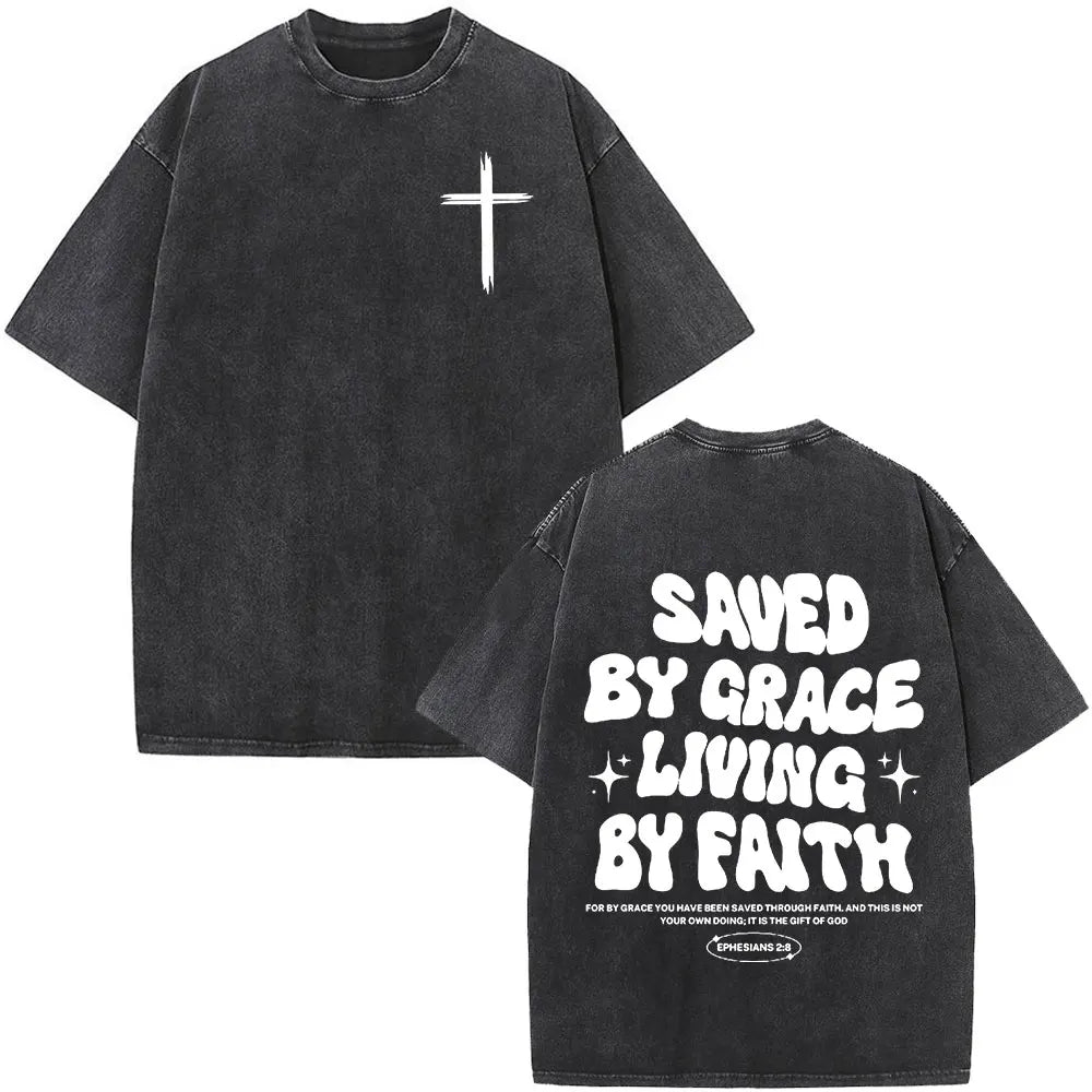Christian Jesus Faith Over Fear Bible Verse Washed T-shirts Men Women Fashion Vintage Oversized T Shirts Harajuku Cotton T-shirt 7