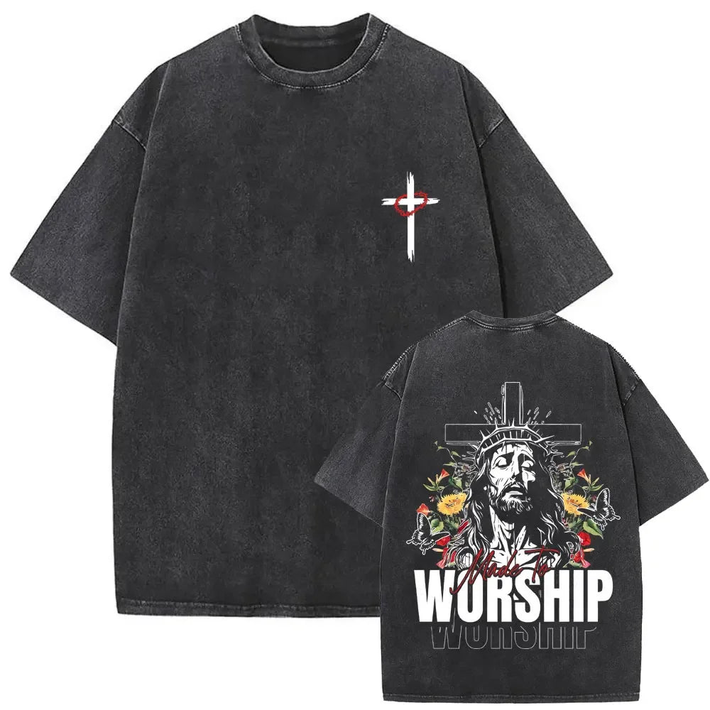 Christian Religious Jesus Forgive Them Father Vintage Washed T-shirt Men Women Gothic Rock Oversized T Shirts Tops Streetwear 17