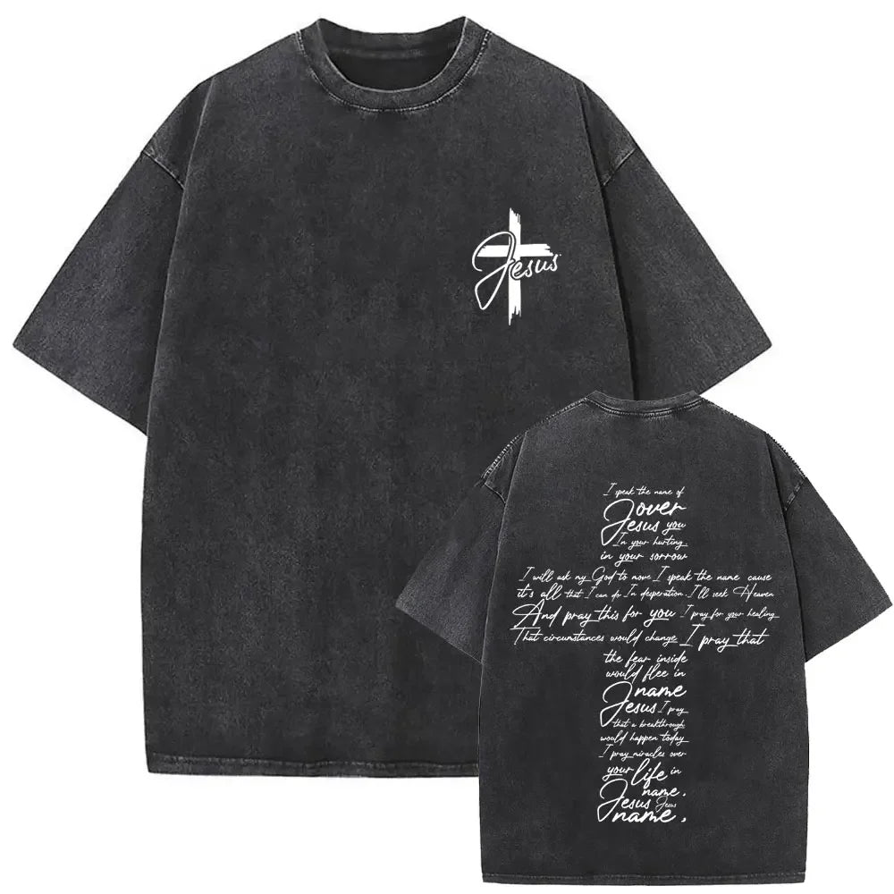 Christian Religious Jesus Forgive Them Father Vintage Washed T-shirt Men Women Gothic Rock Oversized T Shirts Tops Streetwear 2