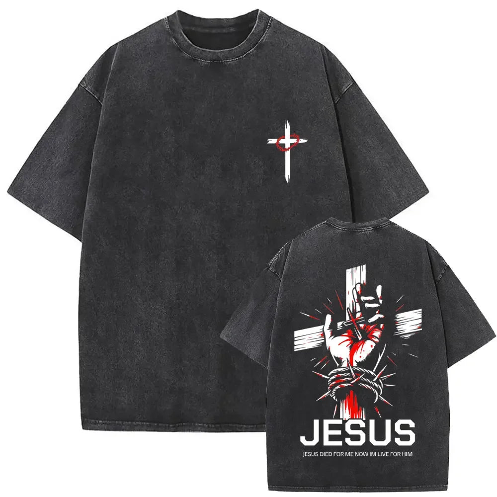 Christian Religious Jesus Forgive Them Father Vintage Washed T-shirt Men Women Gothic Rock Oversized T Shirts Tops Streetwear 20
