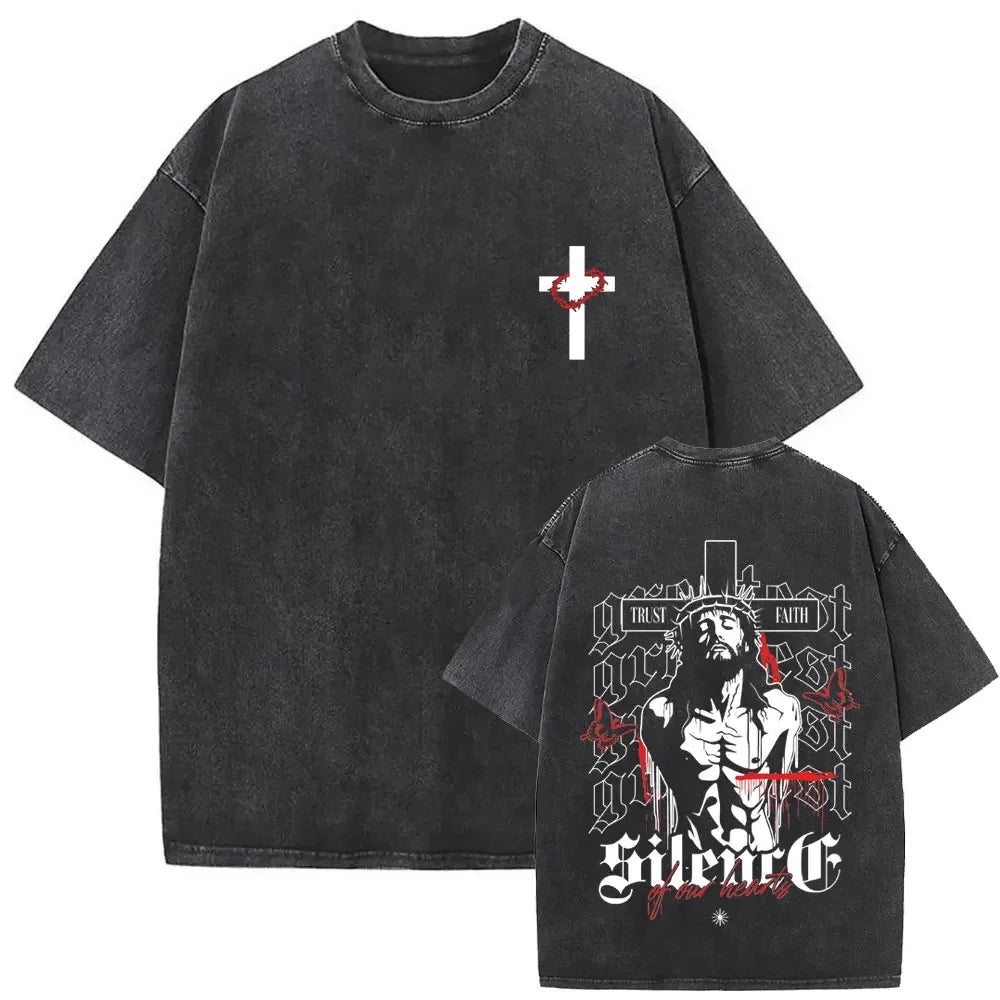 Christian Religious Jesus Forgive Them Father Vintage Washed T-shirt Men Women Gothic Rock Oversized T Shirts Tops Streetwear 22