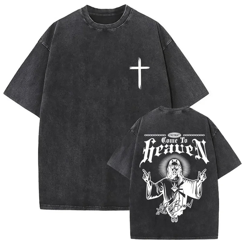 Christian Religious Jesus Forgive Them Father Vintage Washed T-shirt Men Women Gothic Rock Oversized T Shirts Tops Streetwear 23