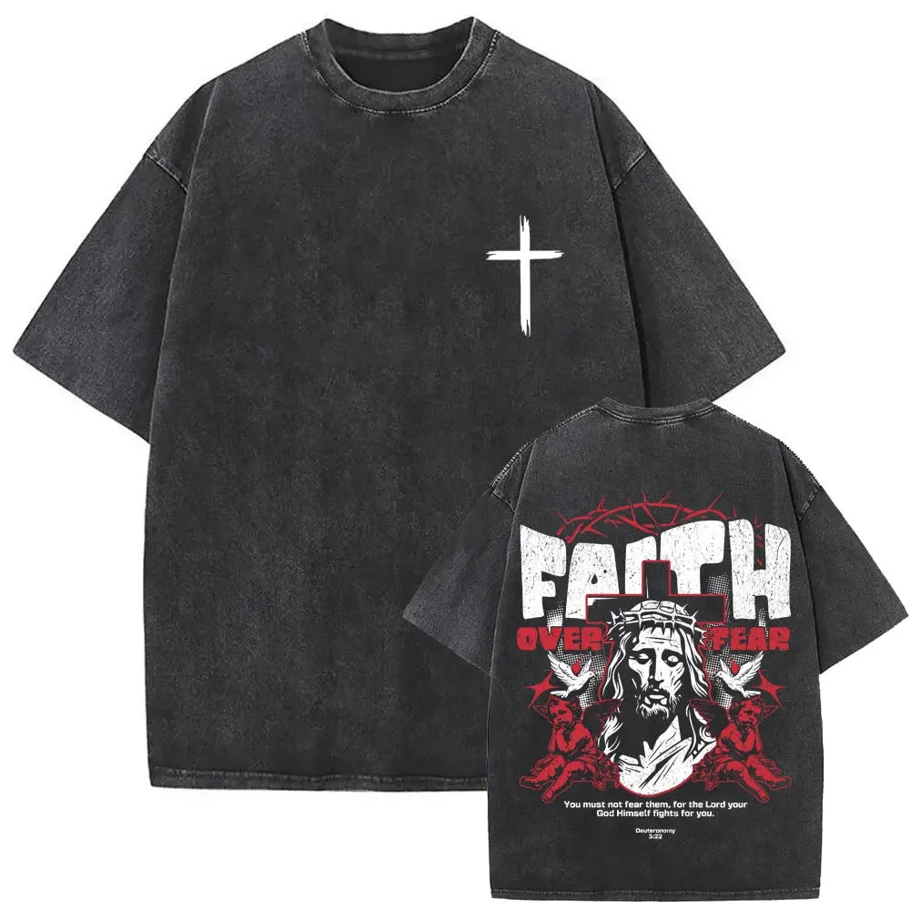 Christian Religious Jesus Forgive Them Father Vintage Washed T-shirt Men Women Gothic Rock Oversized T Shirts Tops Streetwear 6