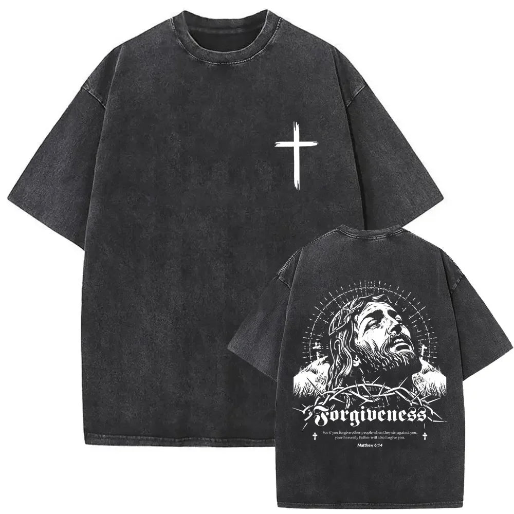 Christian Religious Jesus Forgive Them Father Vintage Washed T-shirt Men Women Gothic Rock Oversized T Shirts Tops Streetwear 8