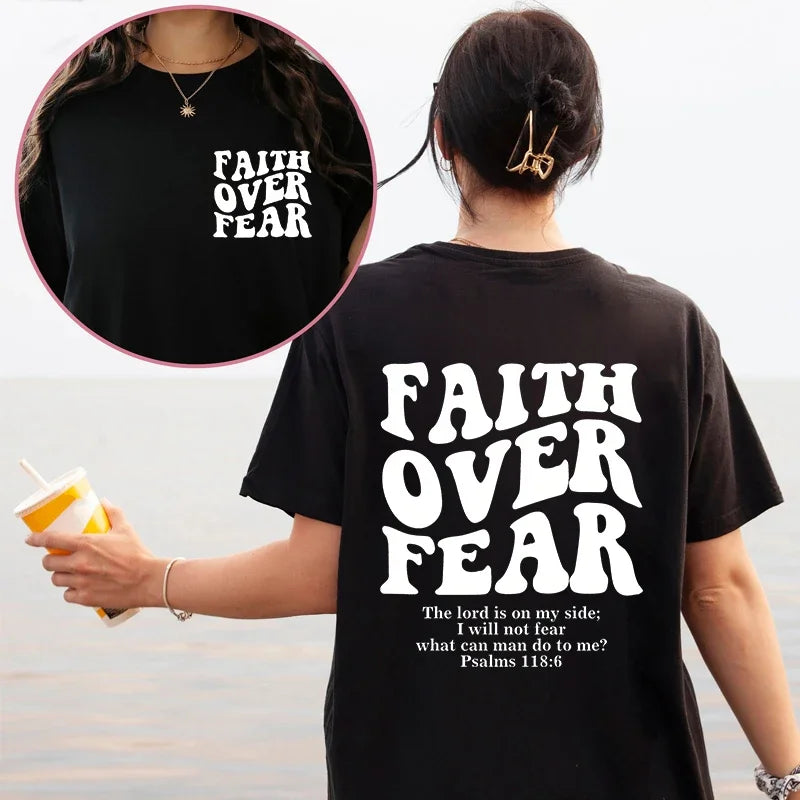 Faith Over Fear Christian Women T-shirts Christian Clothes Jesus Fashion Trendy T-shirts Bible Verse Sportwear Aesthetic Clothes 0