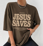Good News Jesus Saves for God Oversized T-Shirt Jesus Apparel Christian Loose Tee Women Trendy Casual Cotton Aesthetic Top 0