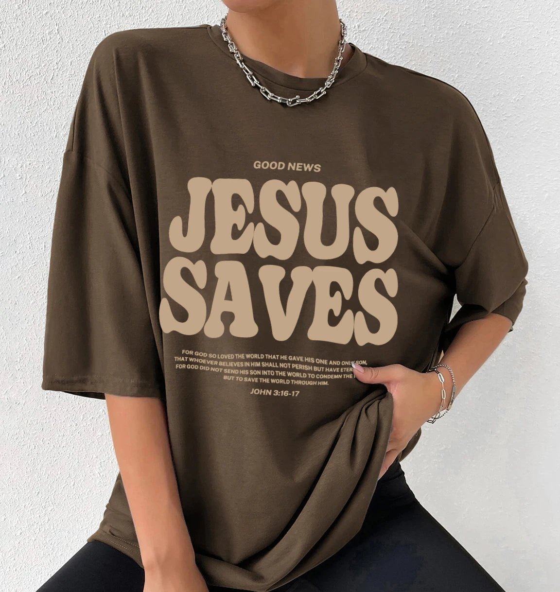 Good News Jesus Saves for God Oversized T-Shirt Jesus Apparel Christian Loose Tee Women Trendy Casual Cotton Aesthetic Top 0