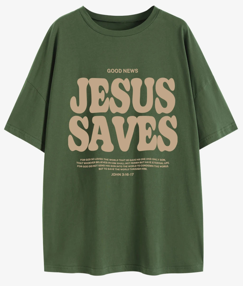 Good News Jesus Saves for God Oversized T-Shirt Jesus Apparel Christian Loose Tee Women Trendy Casual Cotton Aesthetic Top 3