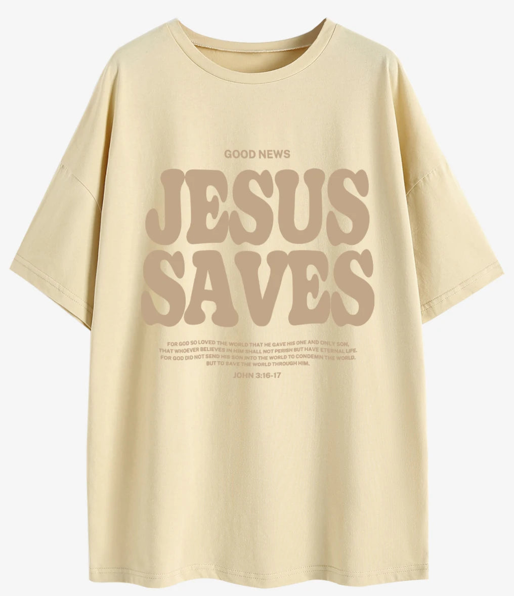 Good News Jesus Saves for God Oversized T-Shirt Jesus Apparel Christian Loose Tee Women Trendy Casual Cotton Aesthetic Top 6