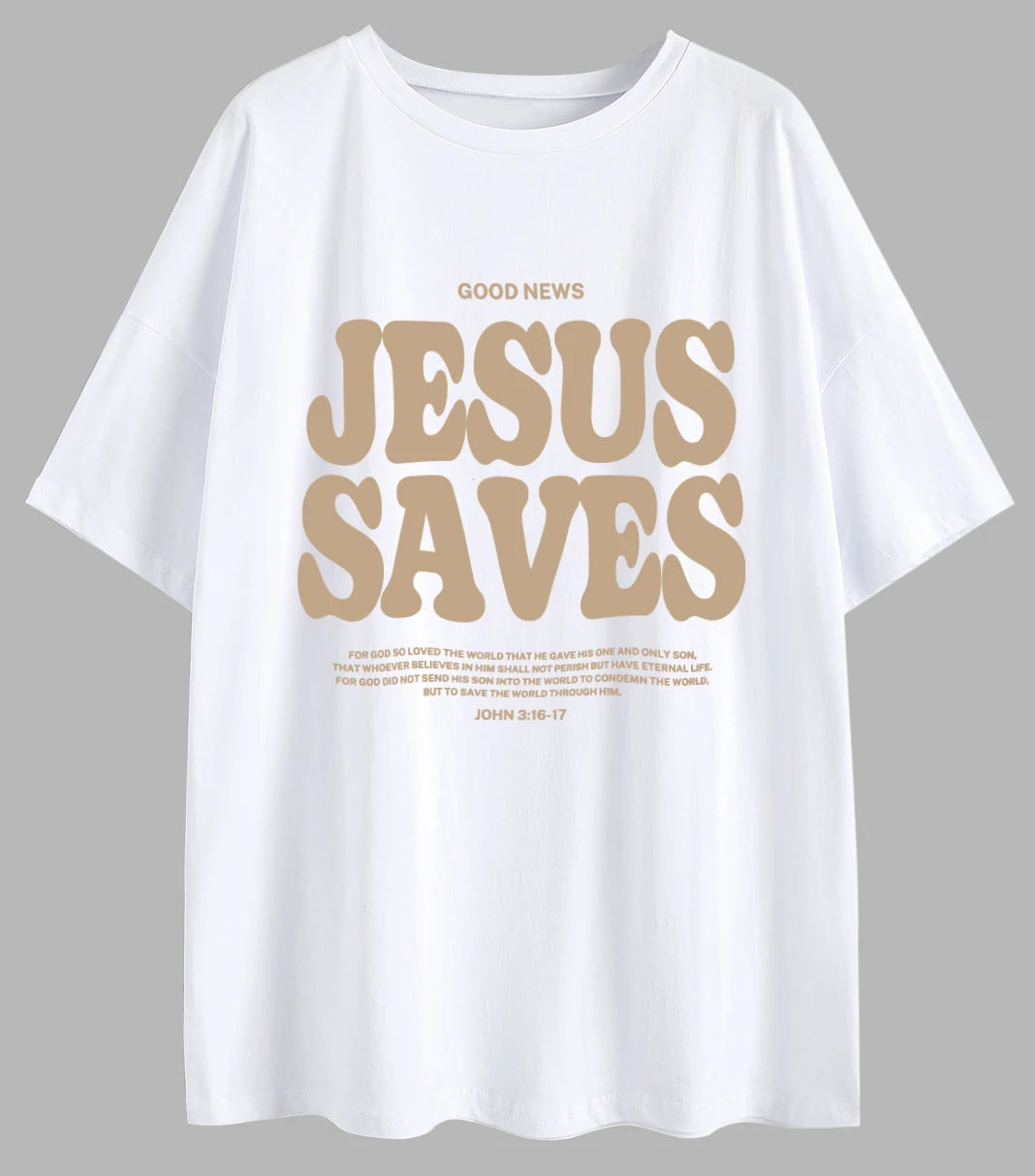 Good News Jesus Saves for God Oversized T-Shirt Jesus Apparel Christian Loose Tee Women Trendy Casual Cotton Aesthetic Top 7