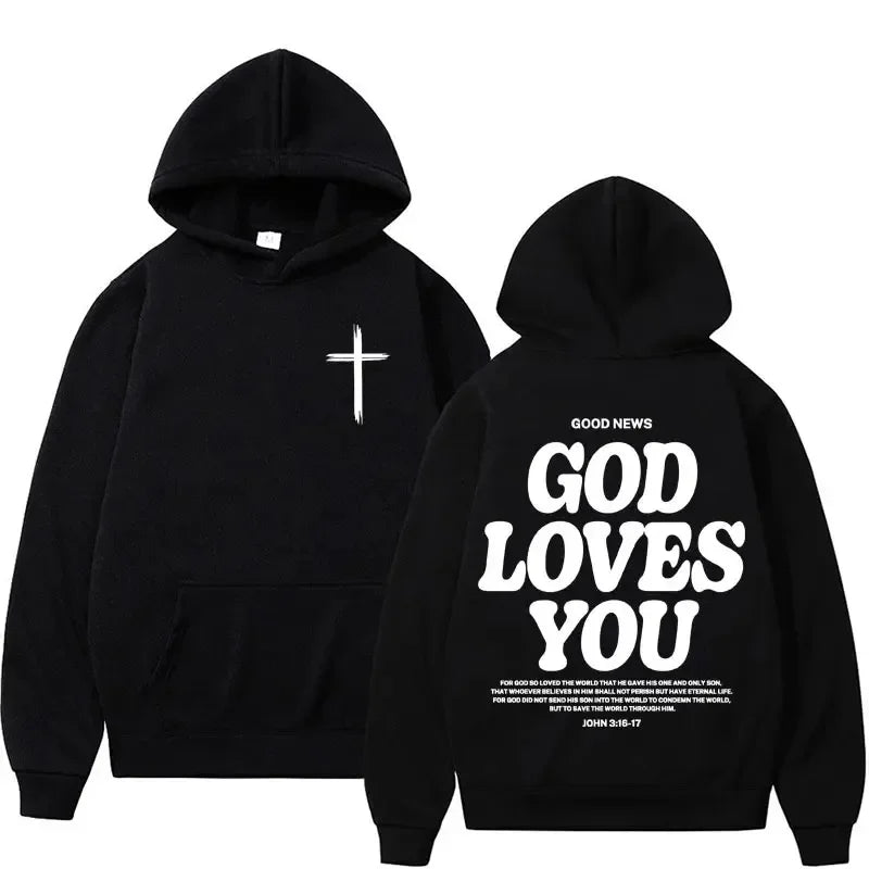 Harajuku Aesthetic Christian Jesus Church Hoodie Bible Verse God Loves You Hooded Men's Women Vintage Sweatshirts Streetwear Y2K 0