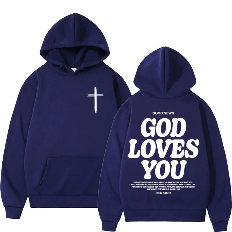 Harajuku Aesthetic Christian Jesus Church Hoodie Bible Verse God Loves You Hooded Men's Women Vintage Sweatshirts Streetwear Y2K 1