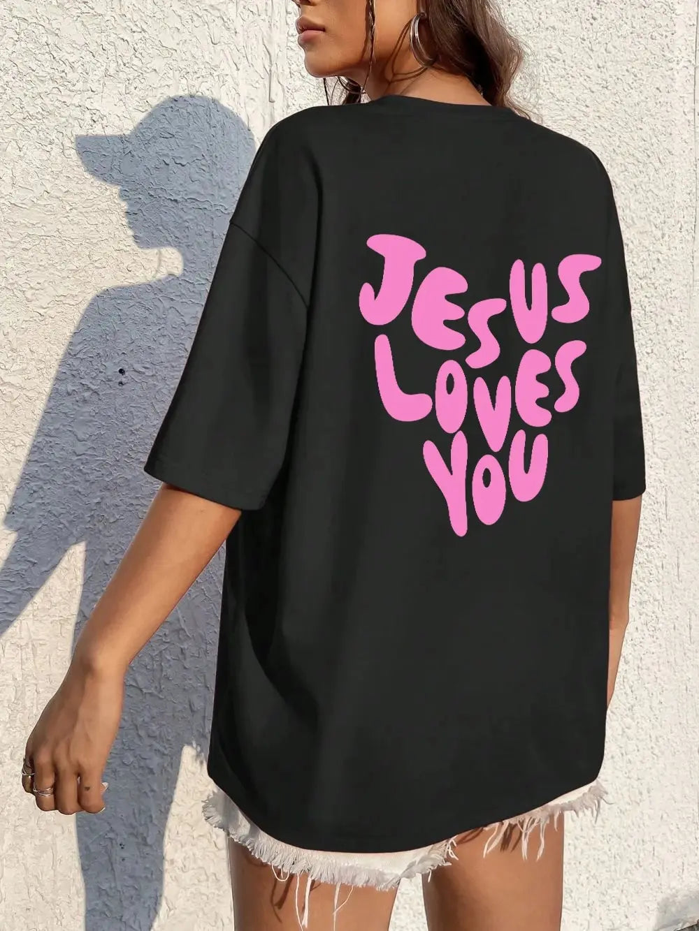 Jesus Loves Me Letter Prints Female Cotton T-Shirts Fashion O-Neck Oversize Tops Casual Loose Soft Short Sleeve Women Clothing 0