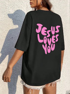 Jesus Loves Me Letter Prints Female Cotton T-Shirts Fashion O-Neck Oversize Tops Casual Loose Soft Short Sleeve Women Clothing 0