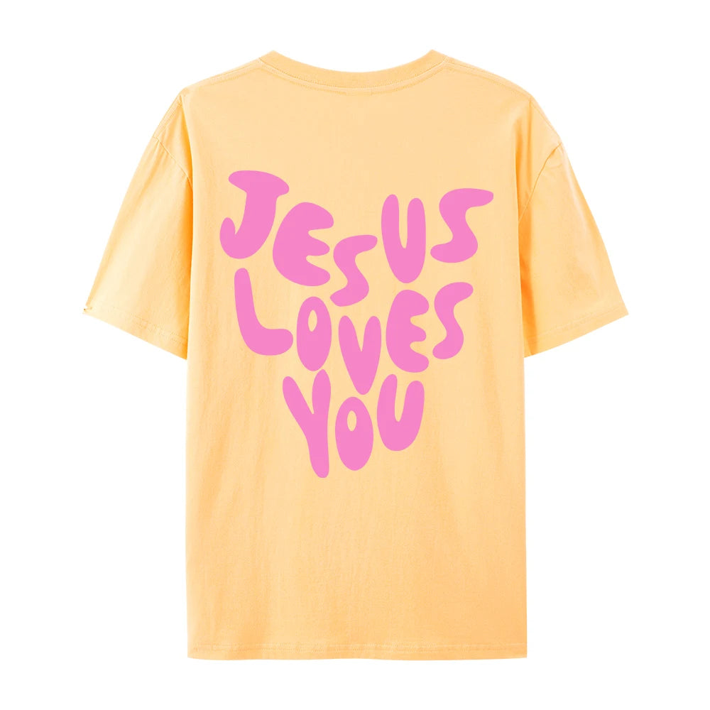 Jesus Loves Me Letter Prints Female Cotton T-Shirts Fashion O-Neck Oversize Tops Casual Loose Soft Short Sleeve Women Clothing 13