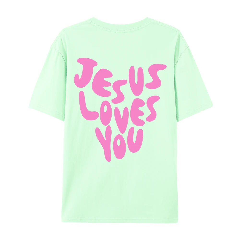 Jesus Loves Me Letter Prints Female Cotton T-Shirts Fashion O-Neck Oversize Tops Casual Loose Soft Short Sleeve Women Clothing 15