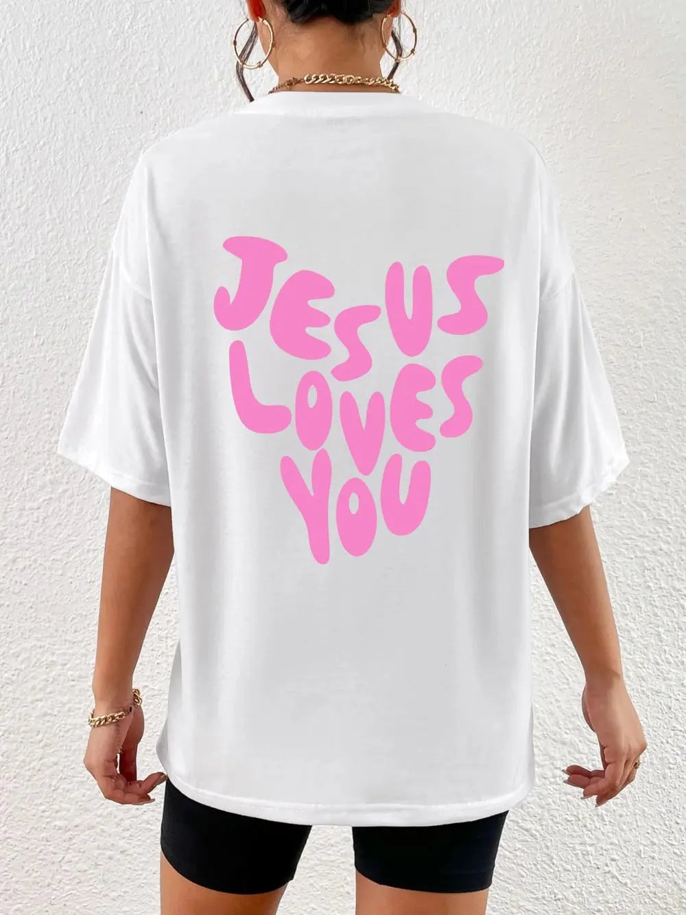 Jesus Loves Me Letter Prints Female Cotton T-Shirts Fashion O-Neck Oversize Tops Casual Loose Soft Short Sleeve Women Clothing 3