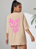 Jesus Loves Me Letter Prints Female Cotton T-Shirts Fashion O-Neck Oversize Tops Casual Loose Soft Short Sleeve Women Clothing 5
