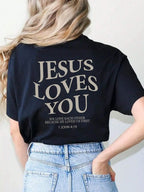 Jesus Loves You Letter Print Women T-Shirts Summer Breathable Soft Tees Street Fashion Short Sleeve Casual Sport Loose Clothes 0