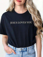 Jesus Loves You Letter Print Women T-Shirts Summer Breathable Soft Tees Street Fashion Short Sleeve Casual Sport Loose Clothes 1