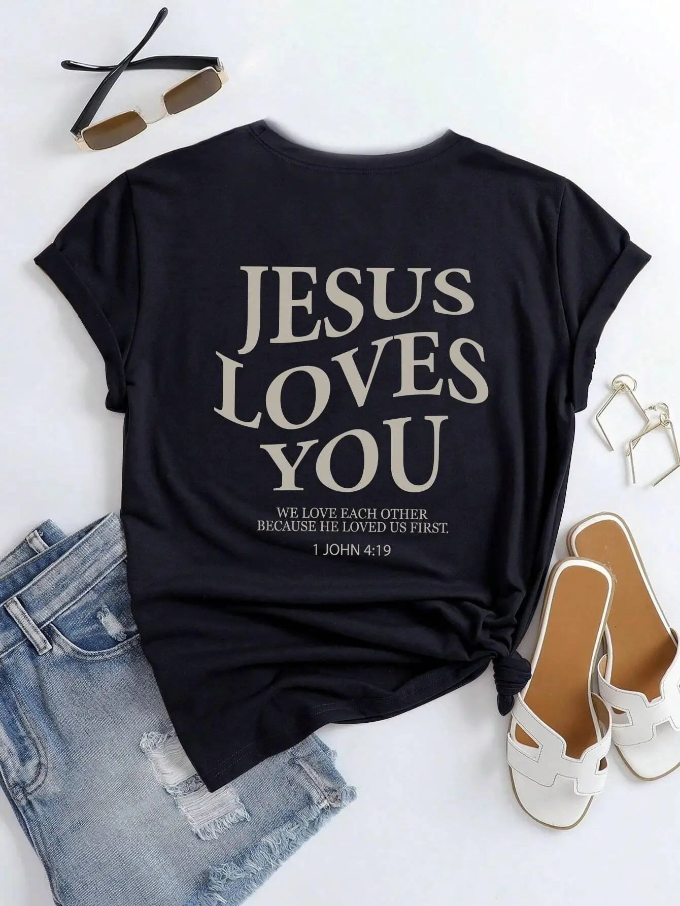 Jesus Loves You Letter Print Women T-Shirts Summer Breathable Soft Tees Street Fashion Short Sleeve Casual Sport Loose Clothes 2