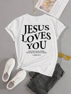 Jesus Loves You Letter Print Women T-Shirts Summer Breathable Soft Tees Street Fashion Short Sleeve Casual Sport Loose Clothes 3