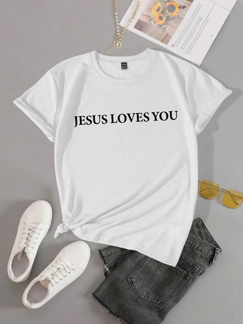 Jesus Loves You Letter Print Women T-Shirts Summer Breathable Soft Tees Street Fashion Short Sleeve Casual Sport Loose Clothes 4