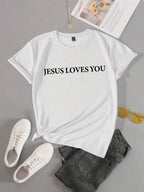 Jesus Loves You Letter Print Women T-Shirts Summer Breathable Soft Tees Street Fashion Short Sleeve Casual Sport Loose Clothes 4