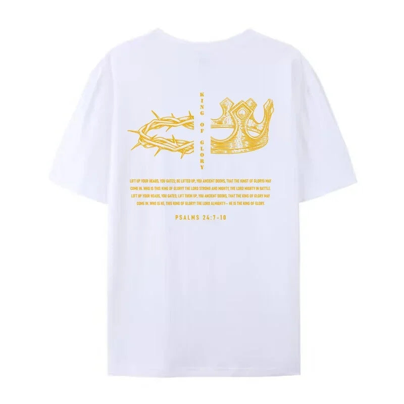 King of Glory Graphic Tees Religious Christian T-Shirts for Women Vintage Jesus Faith Unisex Top Loose Bible Verse T Shirt 1