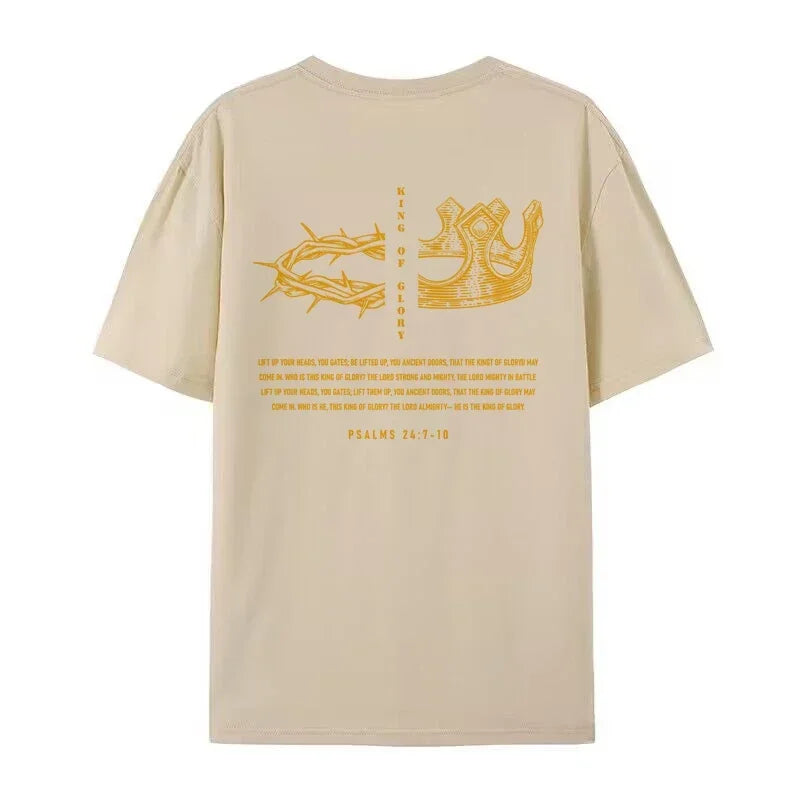 King of Glory Graphic Tees Religious Christian T-Shirts for Women Vintage Jesus Faith Unisex Top Loose Bible Verse T Shirt 2