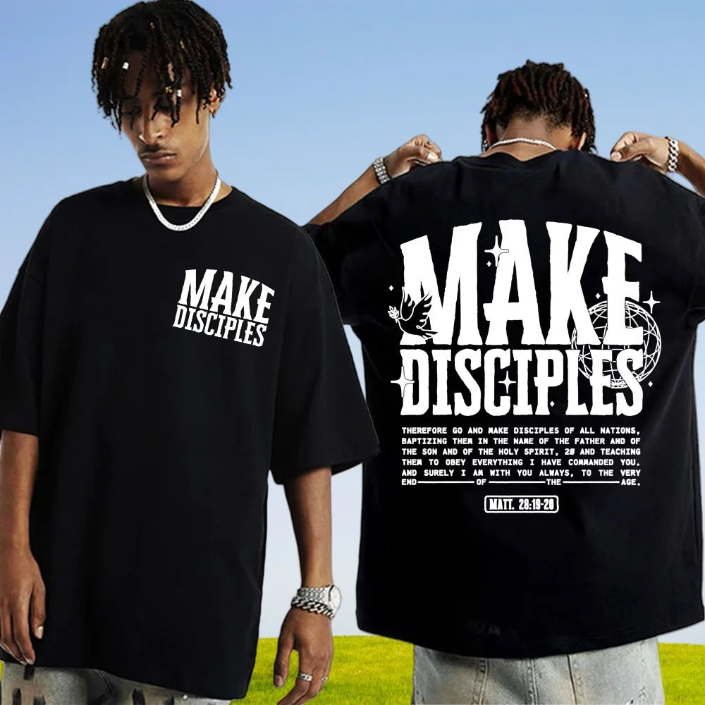 Large Cotton Men's Go Make Disciple Christian Street Wear T-shirt Retro Bible T-shirt Fashion Aesthetics Short Sleeve T-shirt 0