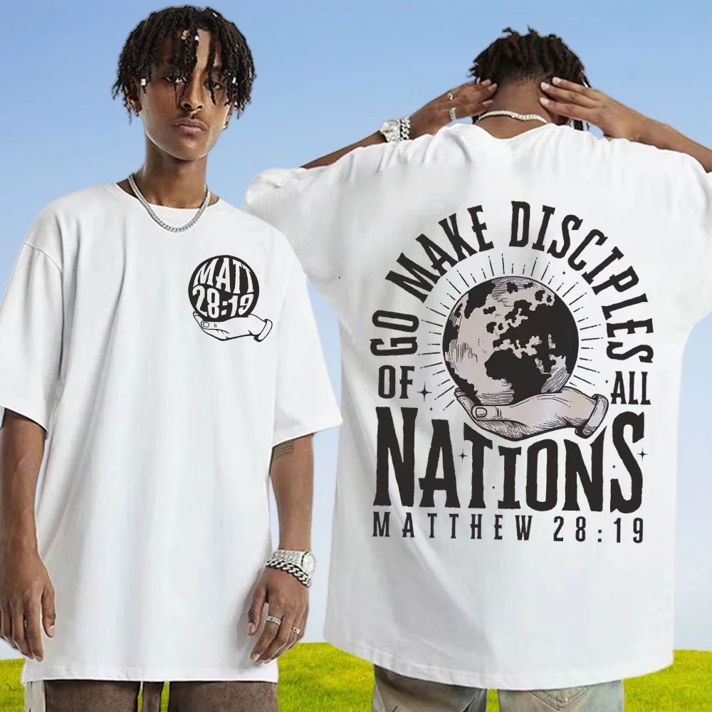 Large Cotton Men's Go Make Disciple Christian Street Wear T-shirt Retro Bible T-shirt Fashion Aesthetics Short Sleeve T-shirt 12