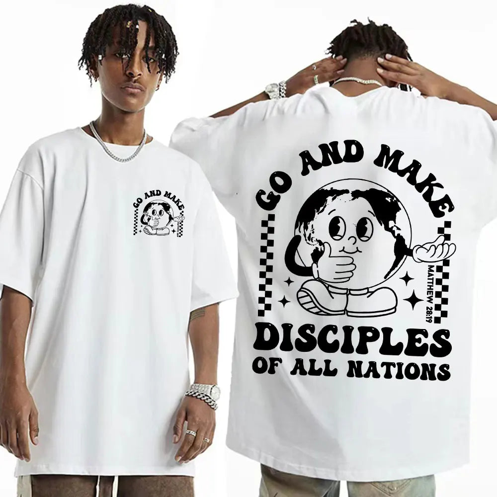 Large Cotton Men's Go Make Disciple Christian Street Wear T-shirt Retro Bible T-shirt Fashion Aesthetics Short Sleeve T-shirt 17