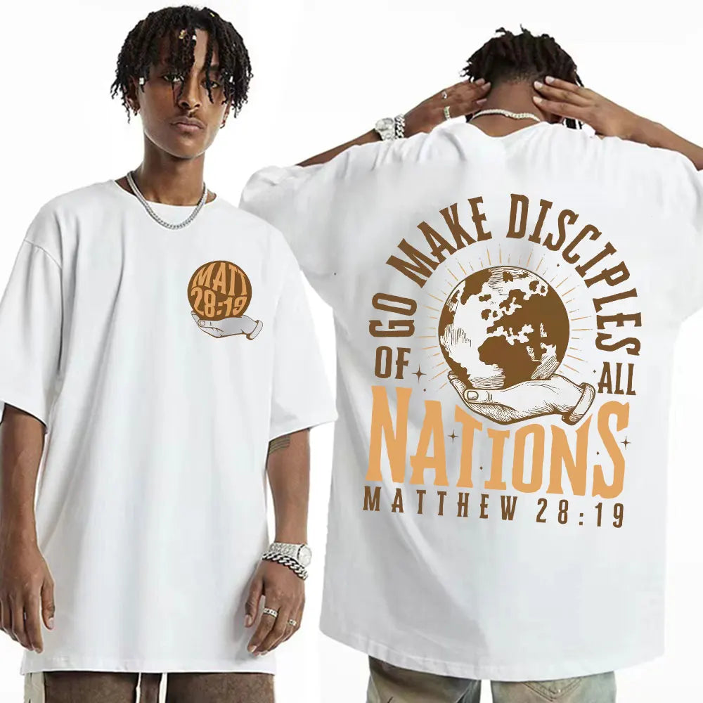 Large Cotton Men's Go Make Disciple Christian Street Wear T-shirt Retro Bible T-shirt Fashion Aesthetics Short Sleeve T-shirt 21