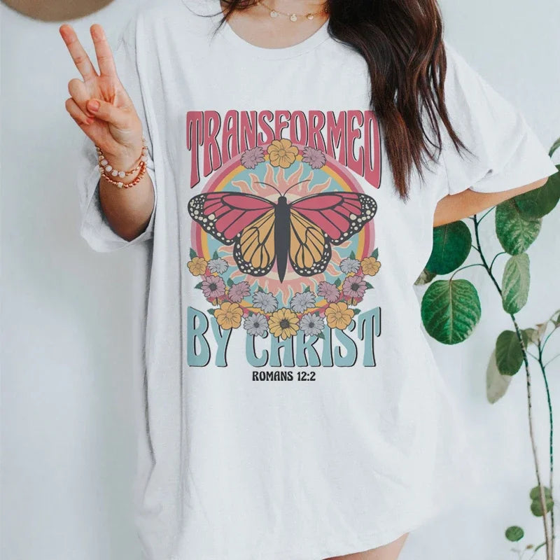 Vintage Aesthetic Bible Verse Tee Shirt Women Short Sleeve Floral Print Christian T-Shirts Religious T Shirt Retro Boho Tops 0