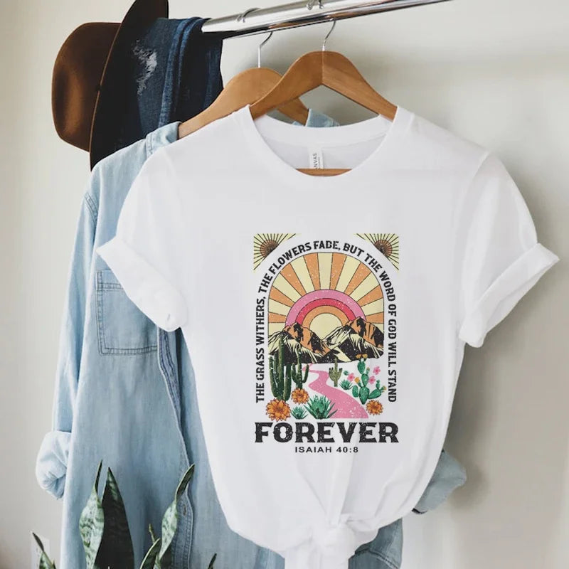 Vintage Aesthetic Christian Inspirational T-Shirts Cute Bible Verse Graphic Tshirts Faith Religious Tees Women Short Sleeve Tops 2